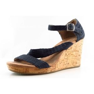 Toms‎ Ankle Strap Black Fabric Women Shoes Size 8 Medium